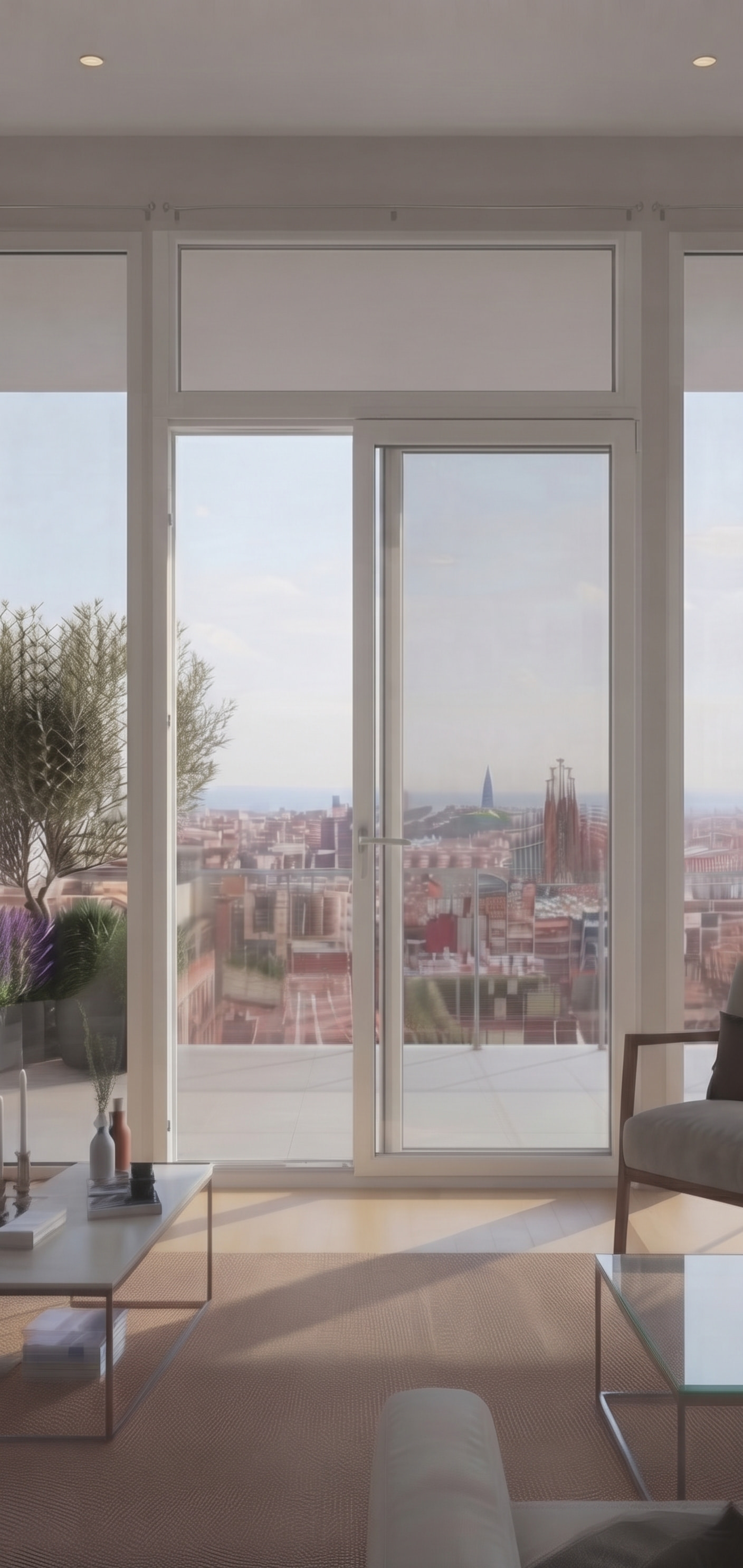 Instalación realista de ventanas osciloparalelas de PVC en salón de Oikos Capital