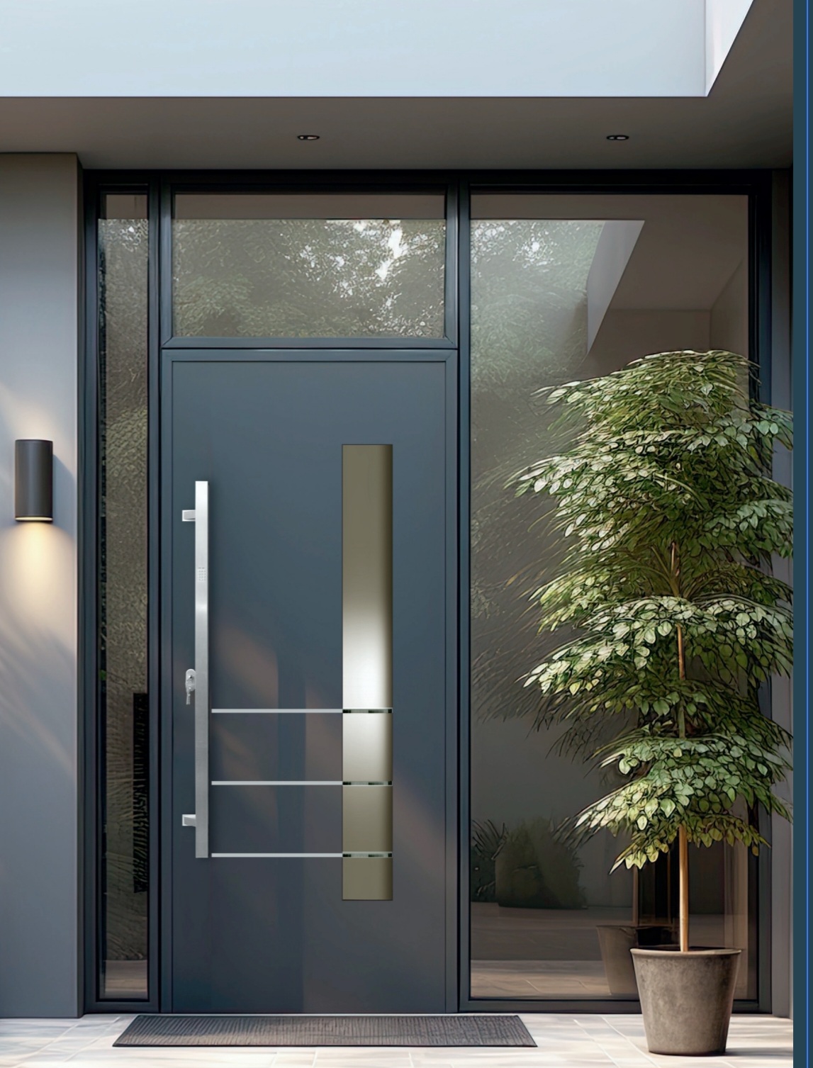 Puerta de entrada de PVC con panel acristalado y laterales de vidrio